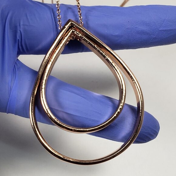 Elegant Rose Gold Teardrop Double Hoop Pendant Necklace  Women’s Fashion Jewelry - Picture 12 of 12